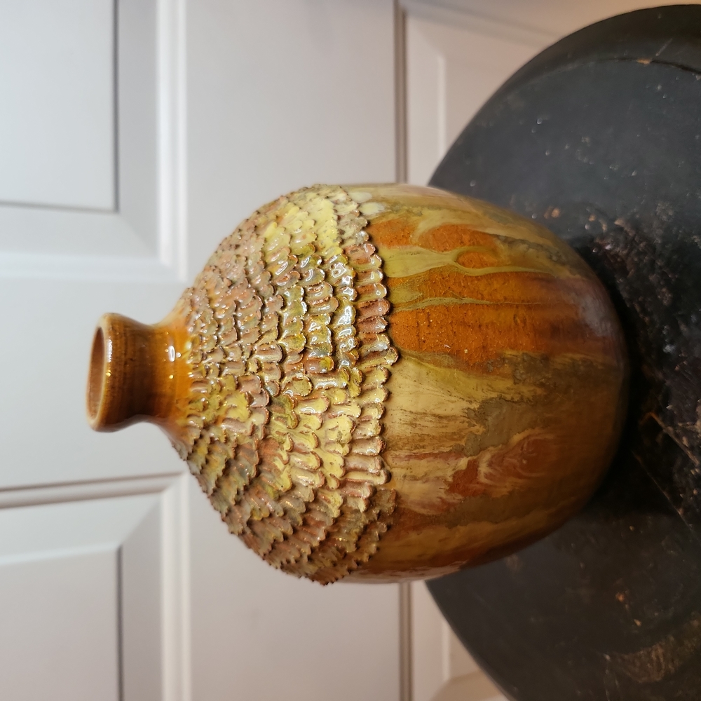 Signed Mid-century Modern Studio Pottery Vase 7 1/2" ×6"